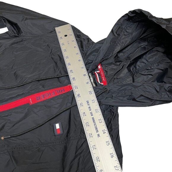 Tommy Hilfiger Sport Women's M Jacket Hooded Windbreaker Full Zip Black Red Flag - Picture 6 of 10